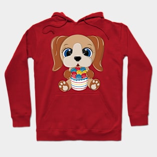 Brown puppy with ice cream in his paws. Hoodie